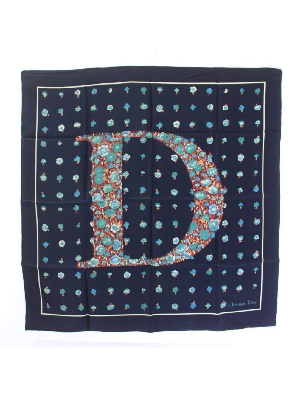 Dior Scarf Floral Silk Logo Navy